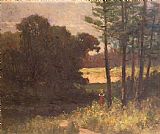 Edward Mitchell Bannister landscape with trees and woman painting